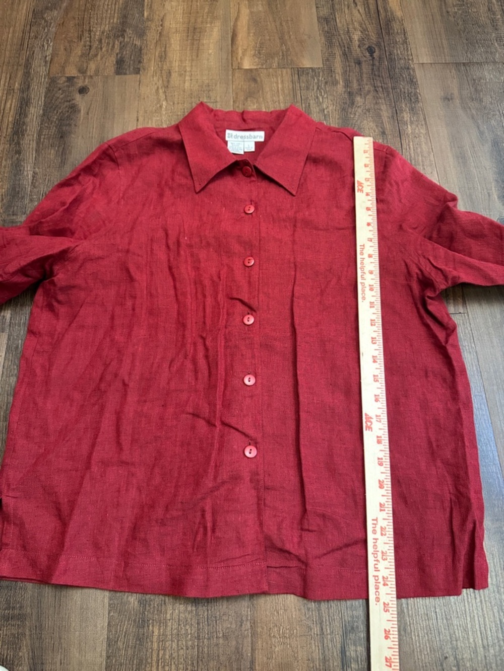 dressbarn burgundy 100% Linen-Blend Button Down Shirt - Picture 5 of 10